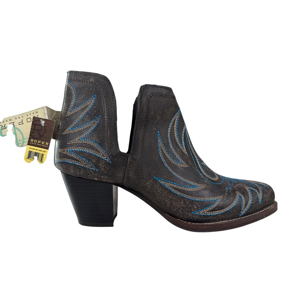Roper Rowdy Booties Womens 7.5 Leather Western Ankle Boots Snip Toe Cut Out